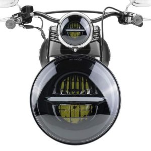 Façol rodó de 7 polzades 12V 24V amb Halo Angel Eyes DRL Far de moto per a defensors de Land Rover per a Royal Enfield